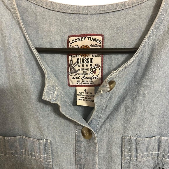 Vintage Denim Maxi Dress with Looney Tunes Tweety Bird and Sylvester Embroidery - Picture 3 of 9